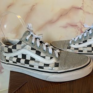 Vans Old Skool Silver Glitter Checkered Sneakers